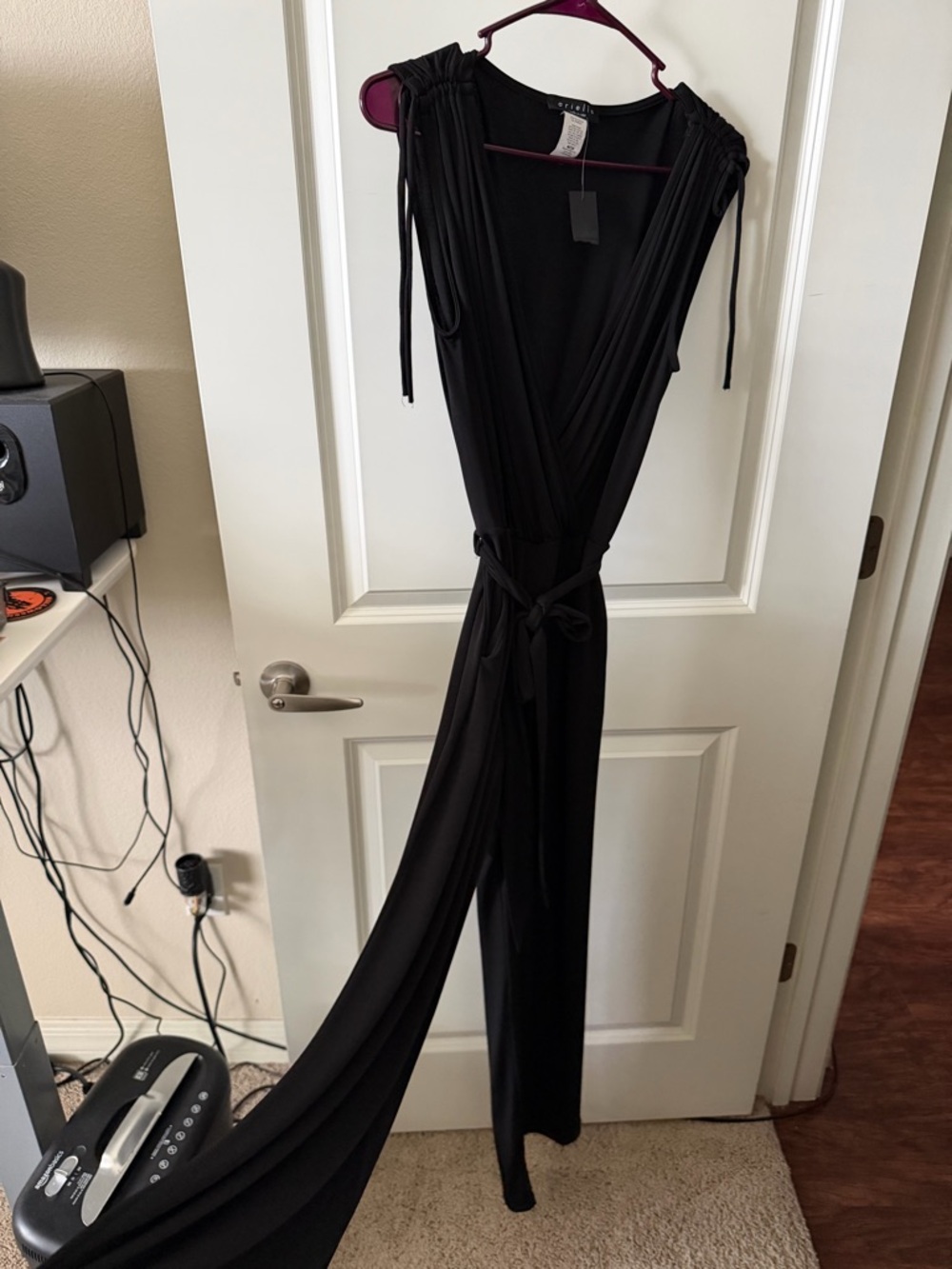Ariella Black Sleeveless Wrap Jumpsuit with Tie Waist
